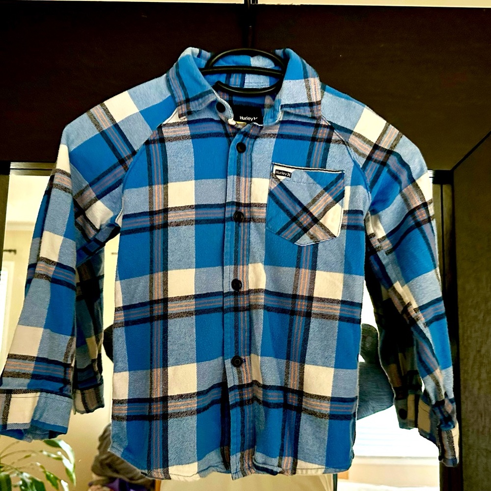 Hurley Boys Blue & White Flannel Shirt Size 4